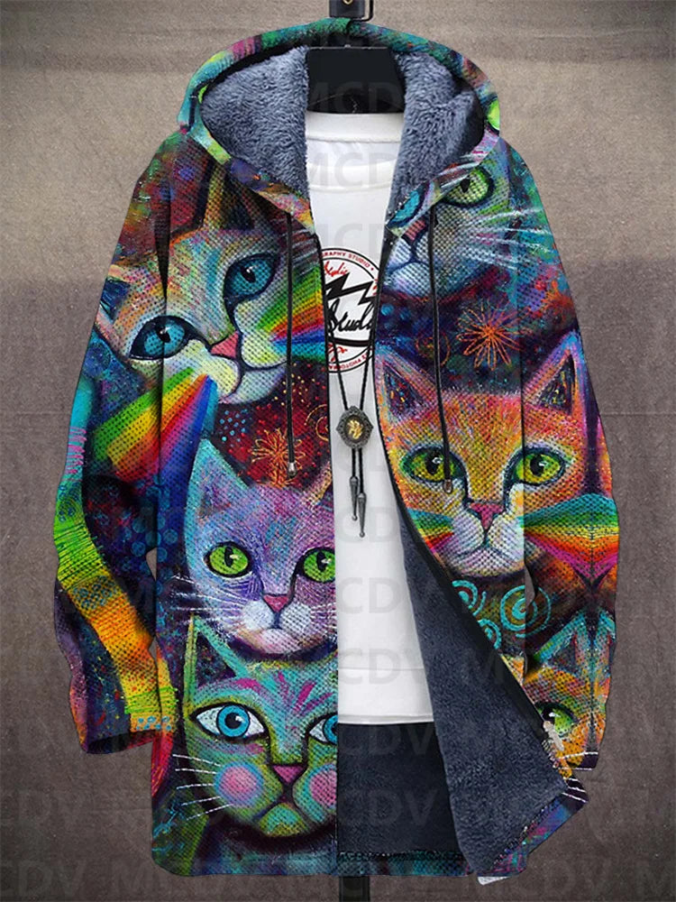Coat Straight Cut Long Sleeve Cat Pattern