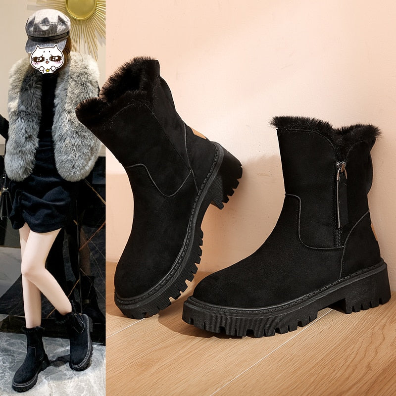 Ankle Boots Plush Fur Detail