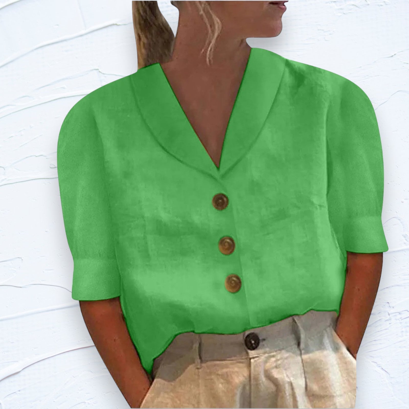 Loose Top with V-Neck and Button Placket