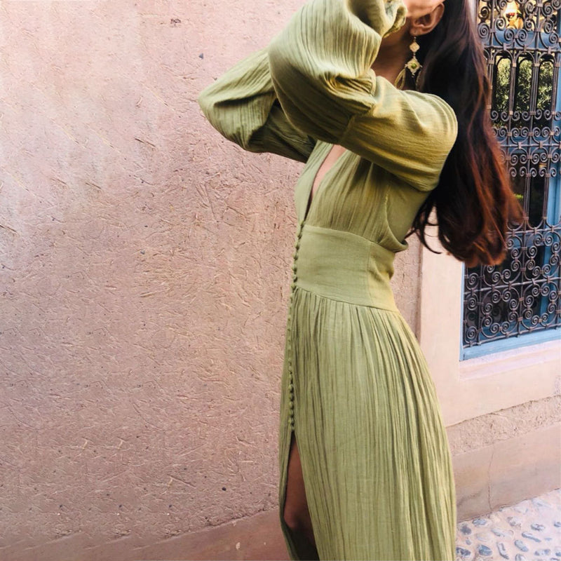 Women’s Long Dress Slim Fit V-Neck