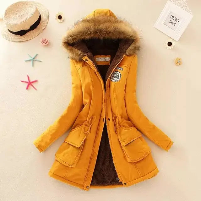 Padded Jacket Straight Cut Hip-Length with Hood