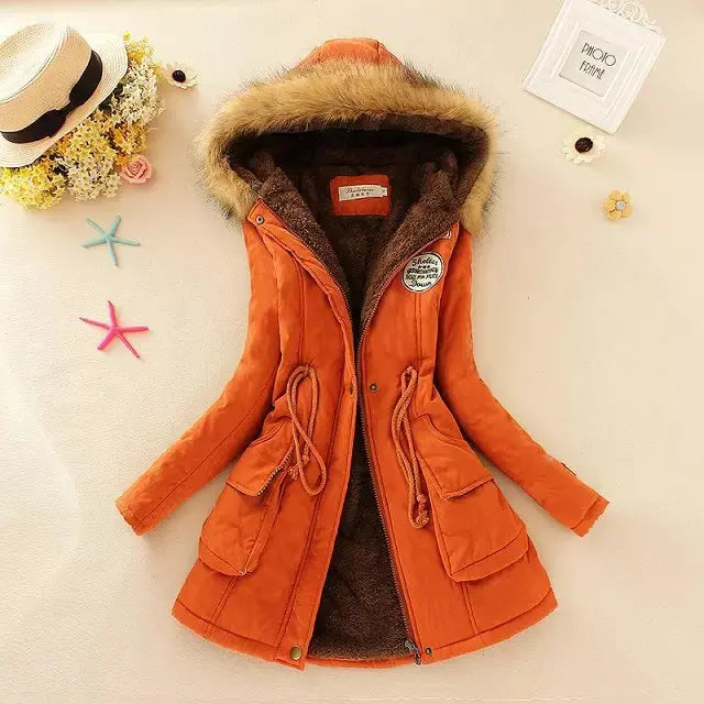 Padded Jacket Straight Cut Hip-Length with Hood