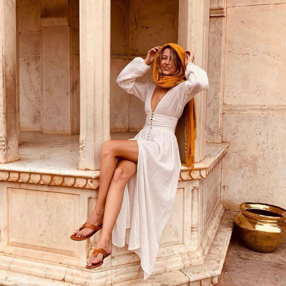 Women’s Long Dress Slim Fit V-Neck