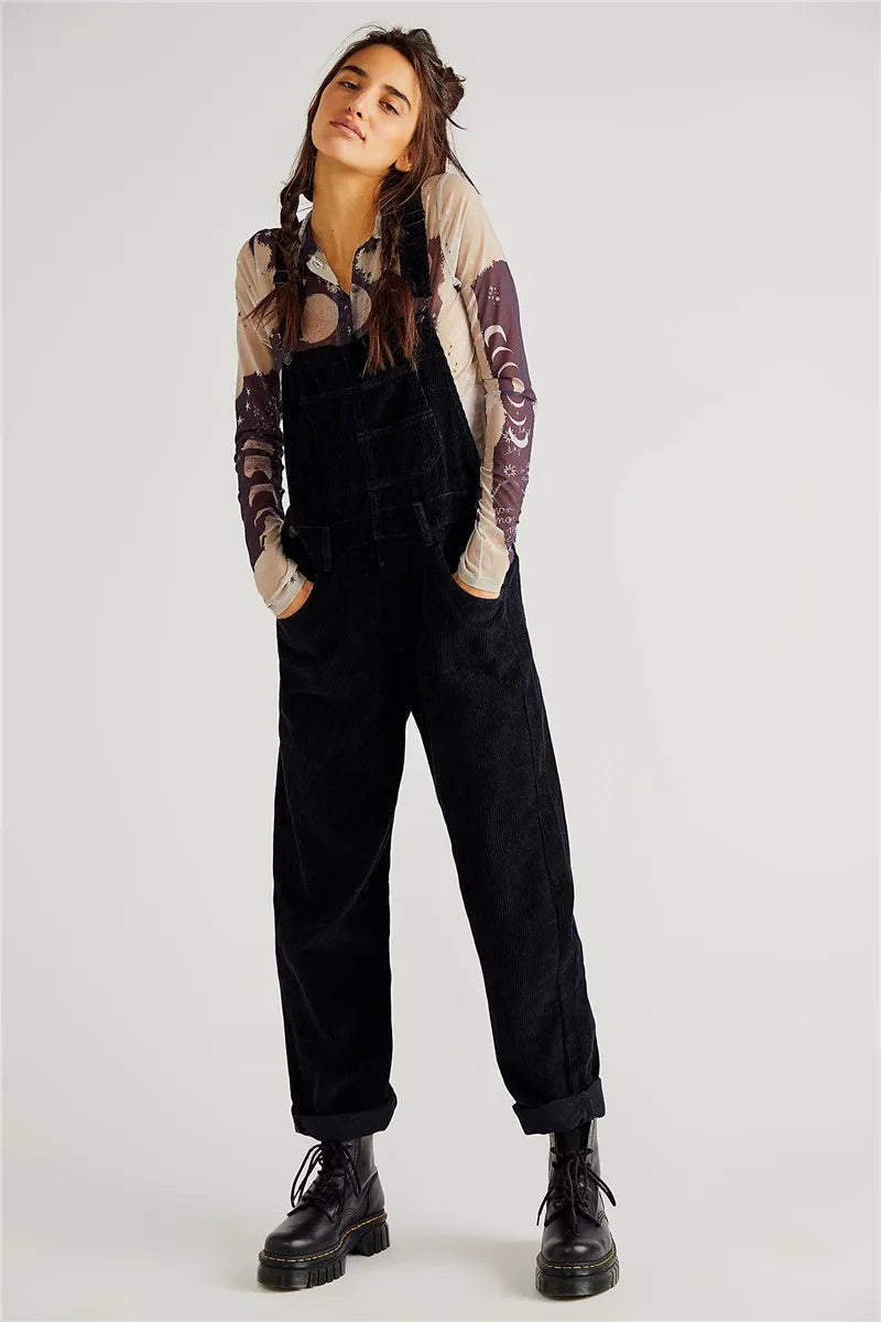 Loose Fit Wide Leg Dungarees with Pockets