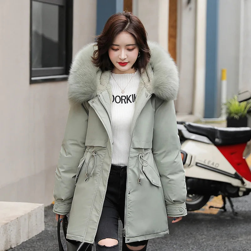 Jacket Padded Regular Length Detachable Hood Fur Collar