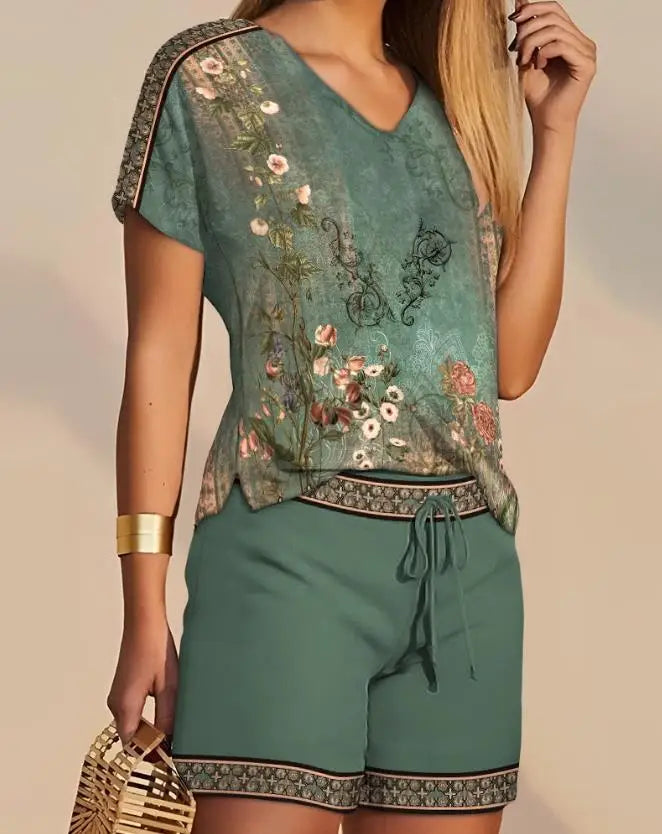 Two-Piece Set Straight-Cut Top High-Waisted Shorts