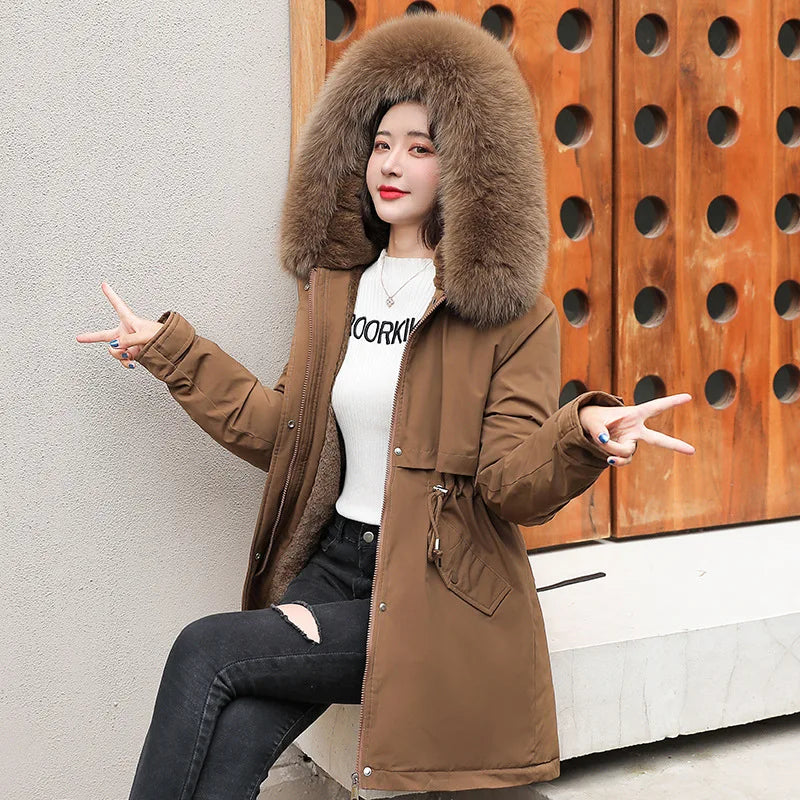 Jacket Padded Regular Length Detachable Hood Fur Collar