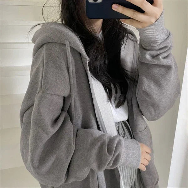 Baseball Jacket Long Loose Fit with Zipper and Hoodie
