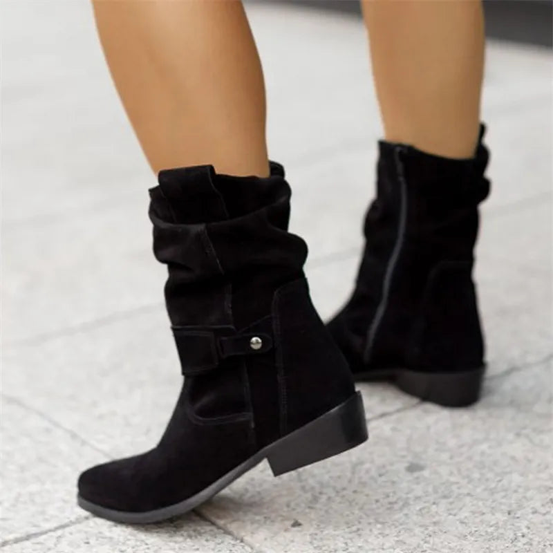 Ankle Boots Zip-Up Closure Smooth Surface