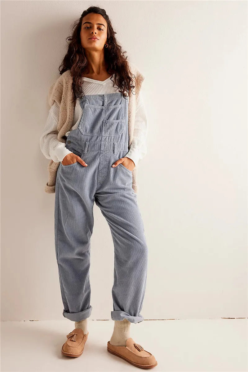Loose Fit Wide Leg Dungarees with Pockets
