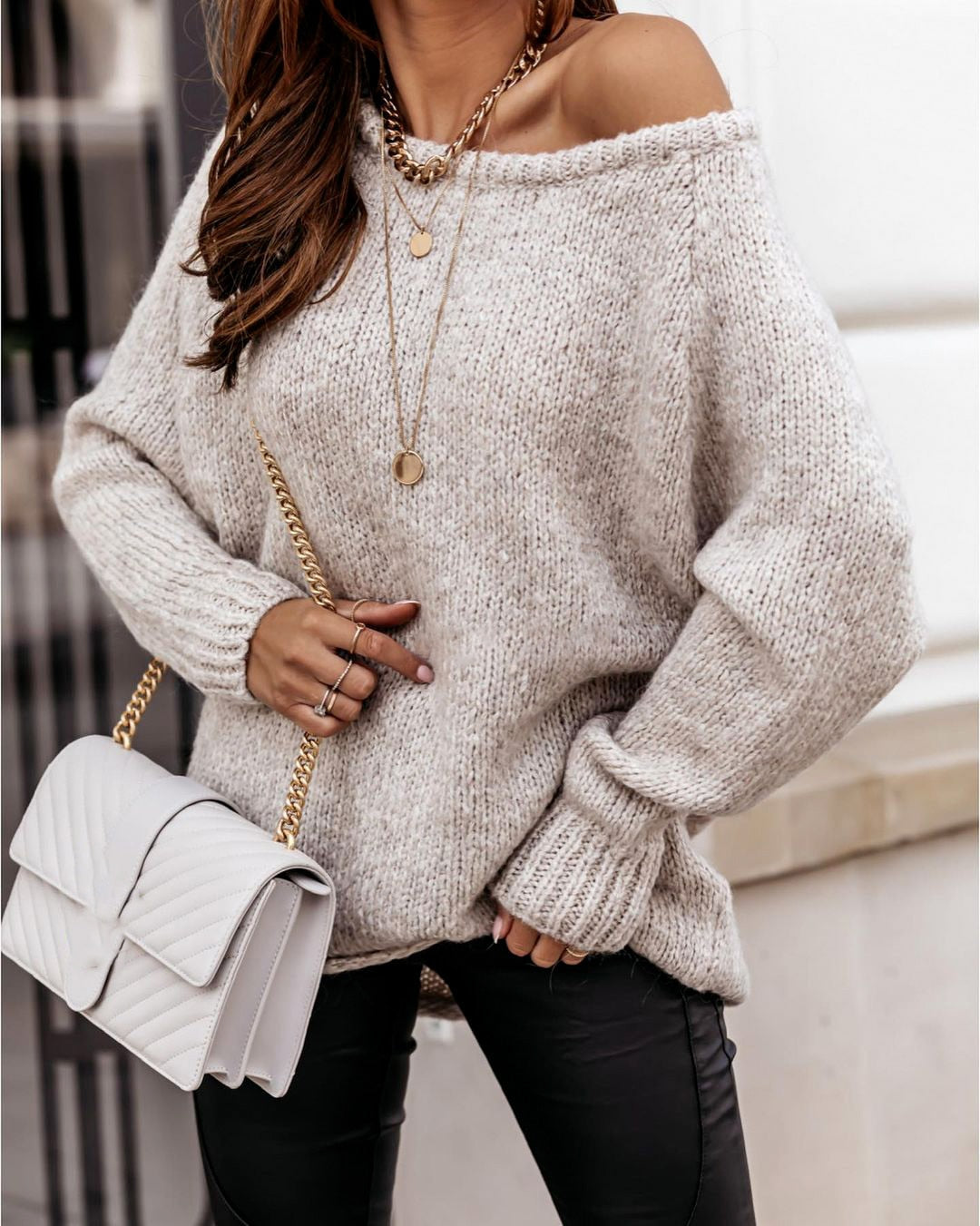 Oversized Sweater Long Sleeve Round Neck