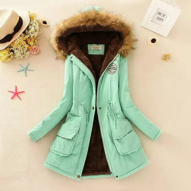Padded Jacket Straight Cut Hip-Length with Hood