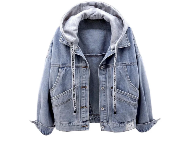 Loose Denim Jacket Waist Length Hooded