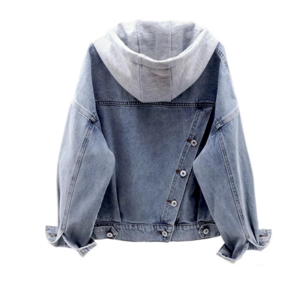 Loose Denim Jacket Waist Length Hooded