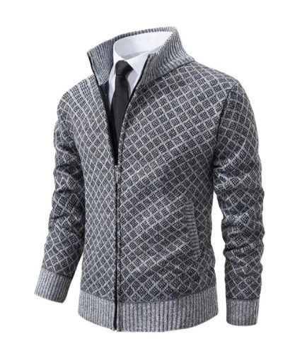 Cardigan Straight Shape Hip-Length Knitted Jacquard Pattern