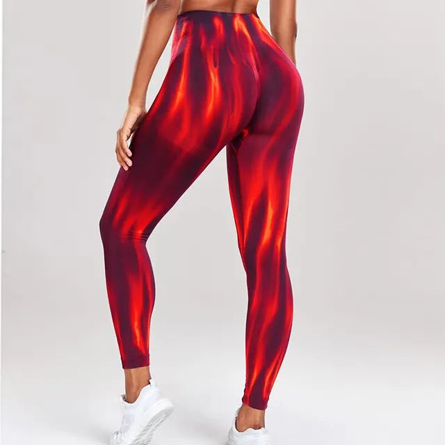 High Waist Leggings Long Length Fitted Wave Pattern