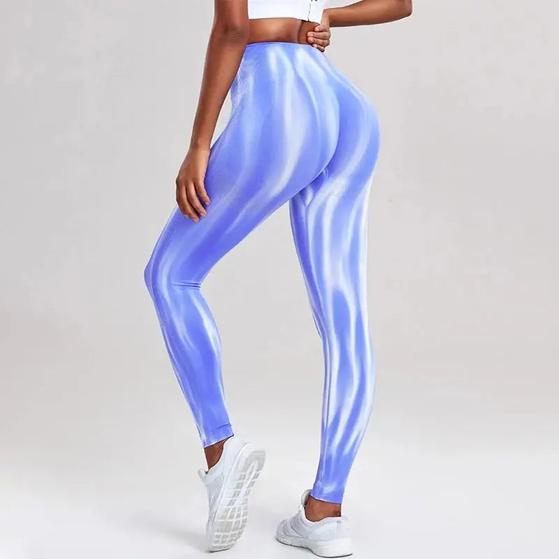 High Waist Leggings Long Length Fitted Wave Pattern