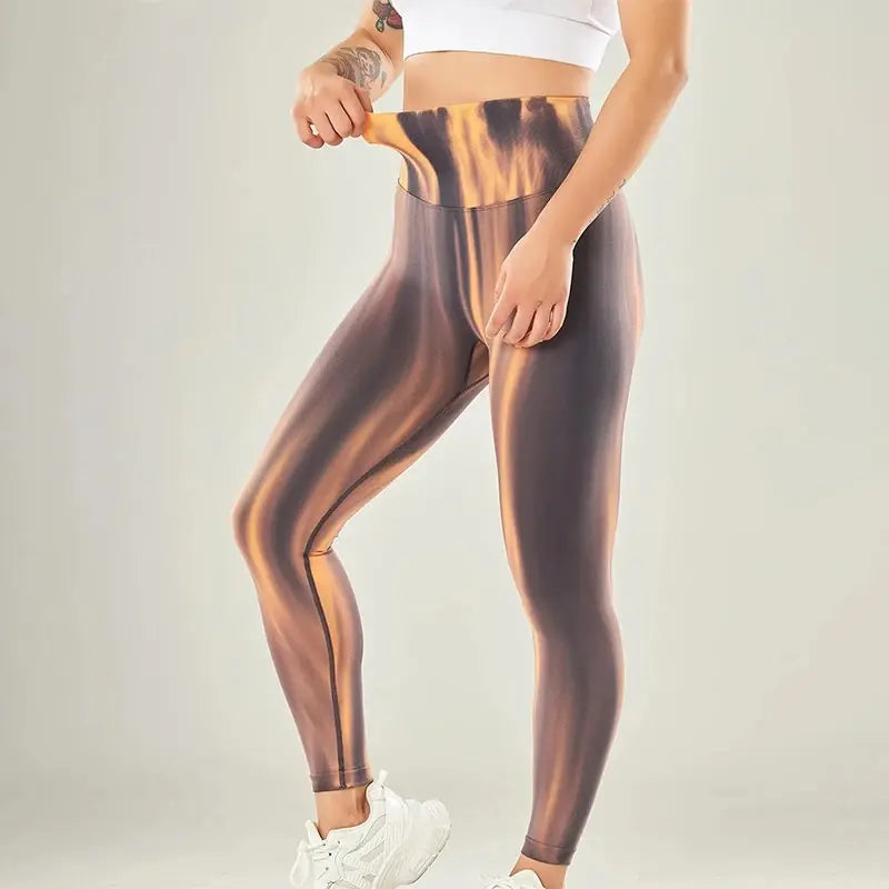 High Waist Leggings Long Length Fitted Wave Pattern