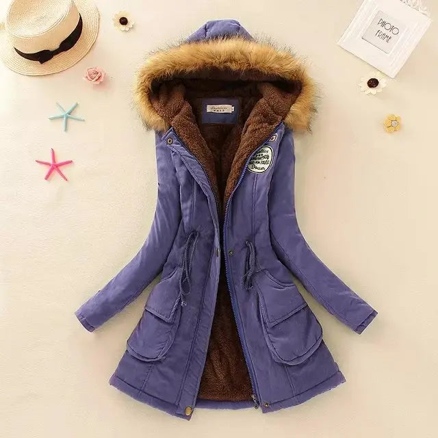 Padded Jacket Straight Cut Hip-Length with Hood