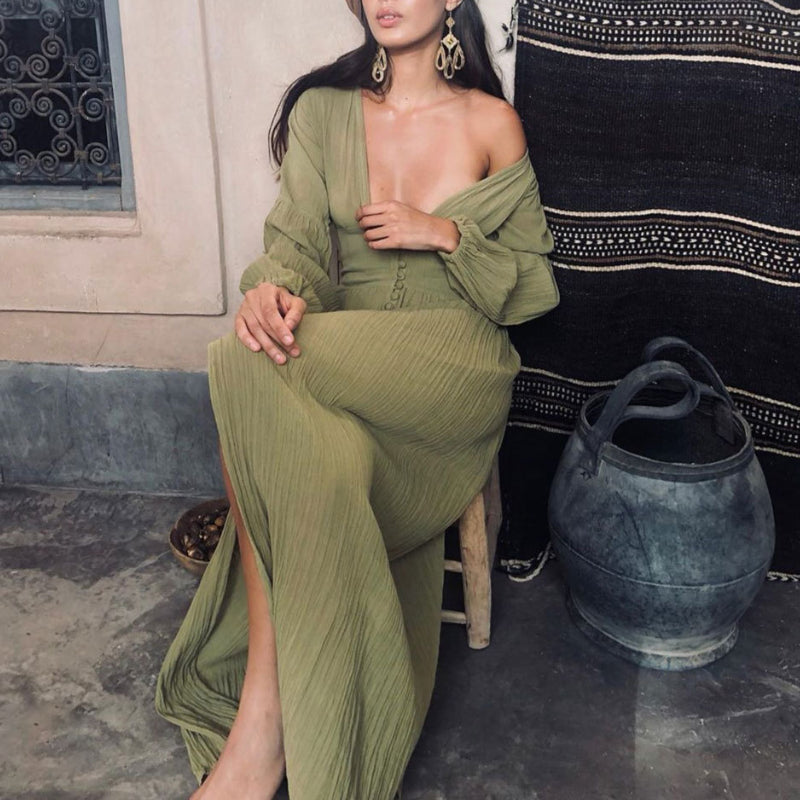 Women’s Long Dress Slim Fit V-Neck