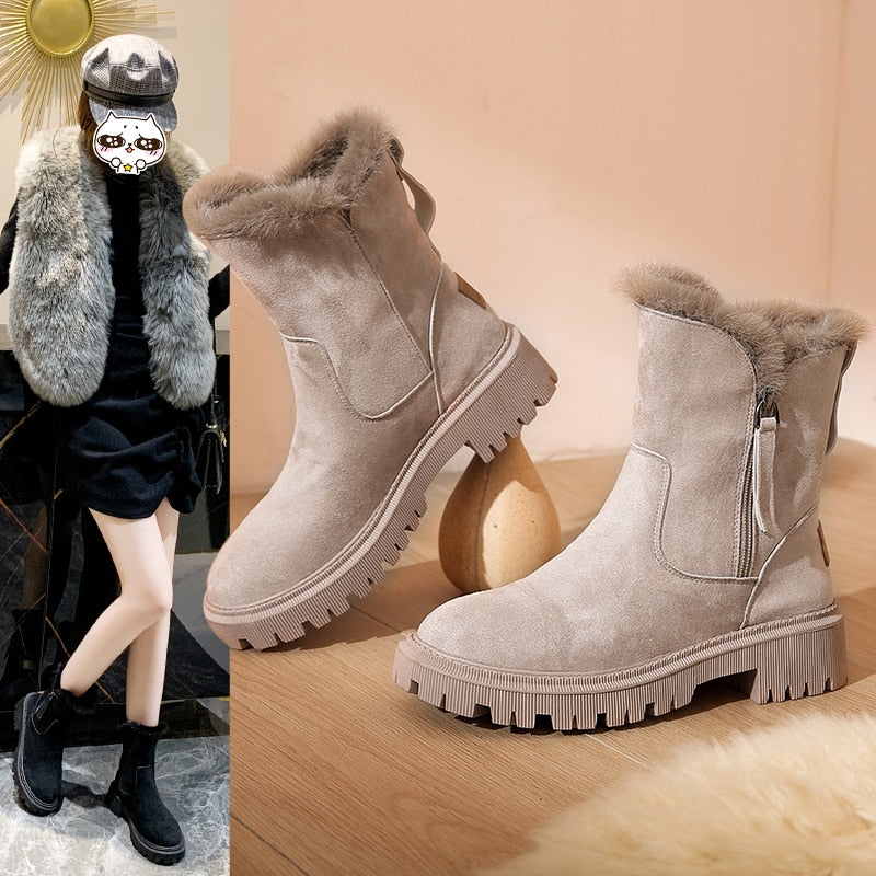 Ankle Boots Plush Fur Detail