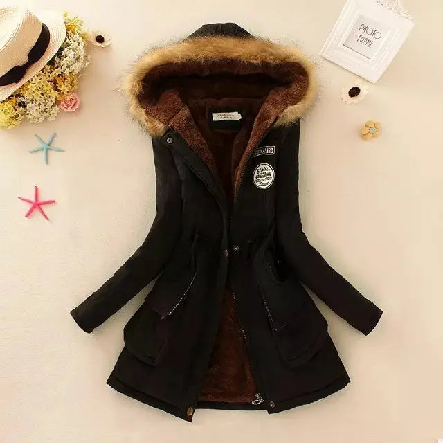 Padded Jacket Straight Cut Hip-Length with Hood