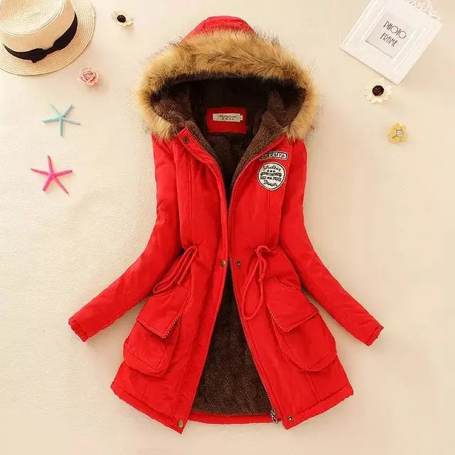 Padded Jacket Straight Cut Hip-Length with Hood