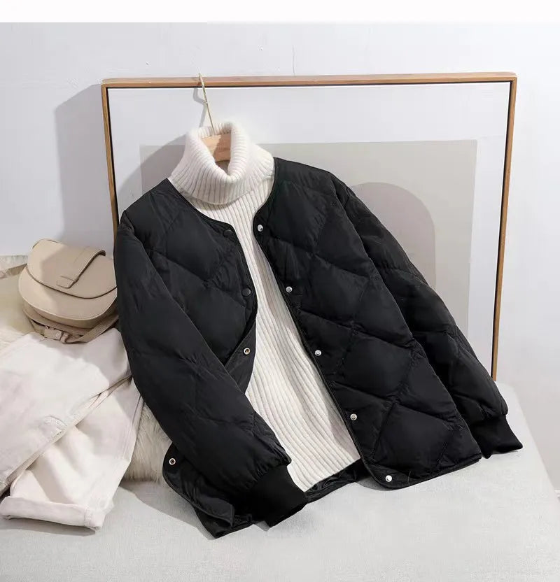 Women’s Mid-Length Down Jacket Button Closure