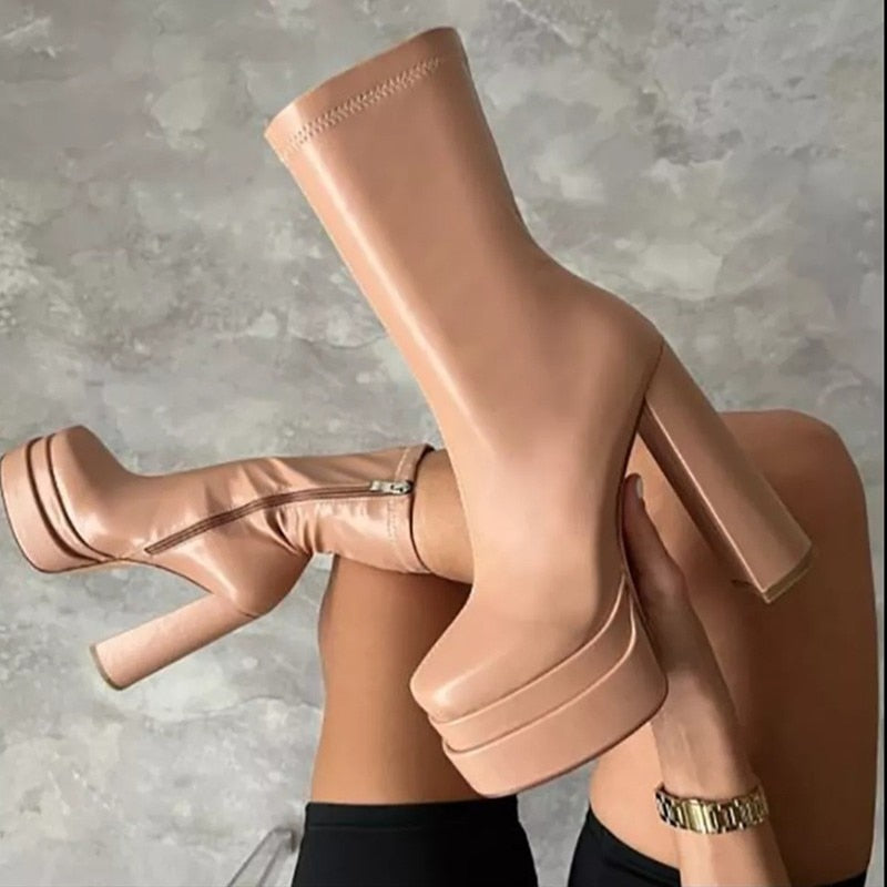 Ankle Boots Smooth Surface Structured