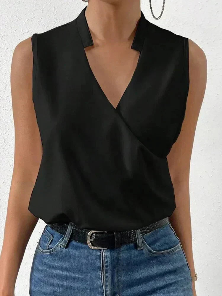 Sleeveless Wrap Top Deep V-Neck