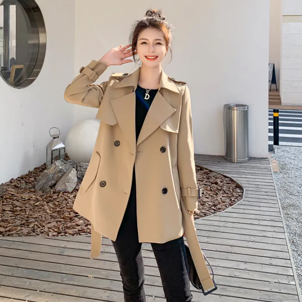 Women’s Long Trench Coat Straight Shape Double-Breasted