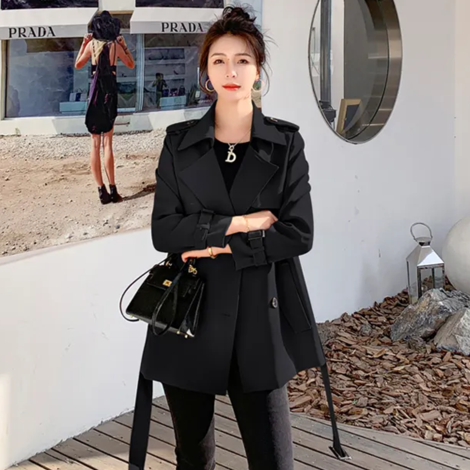 Women’s Long Trench Coat Straight Shape Double-Breasted