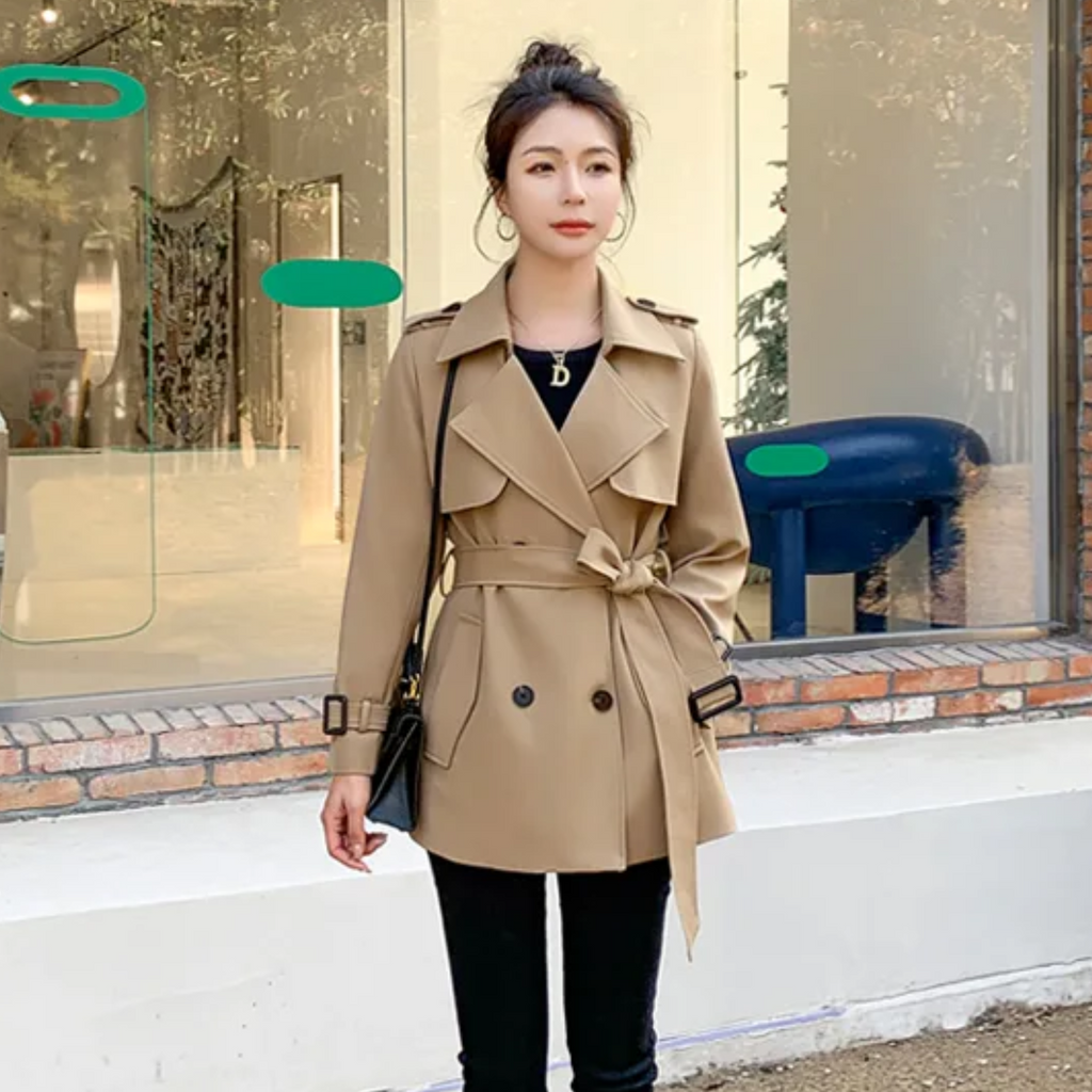 Women’s Long Trench Coat Straight Shape Double-Breasted