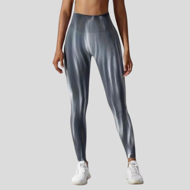 High Waist Leggings Long Length Fitted Wave Pattern