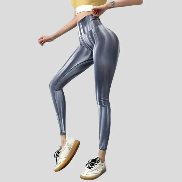 High Waist Leggings Long Length Fitted Wave Pattern