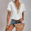 V-Neck Blouse Loose Fit Lace Trim