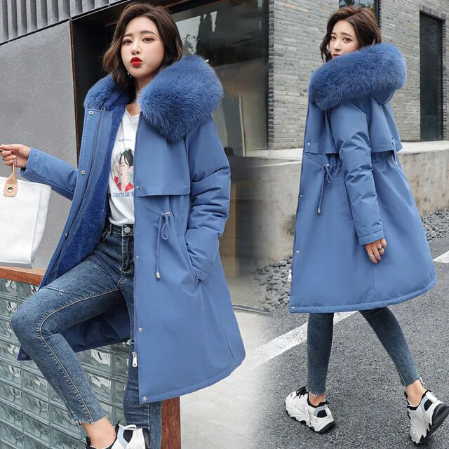 Long Wool Coat Straight Shape Full Length with Detachable Hood and Fur Collar