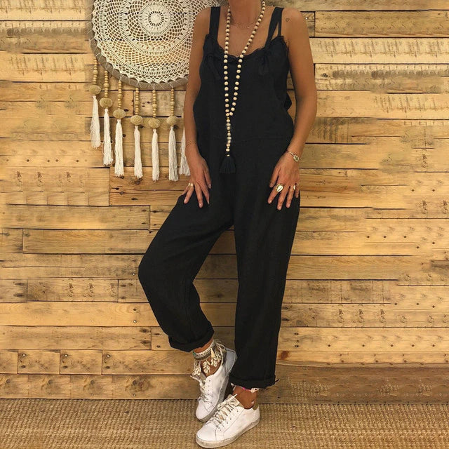 Linen Dungarees Loose Fit Wide Legs