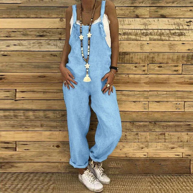 Linen Dungarees Loose Fit Wide Legs