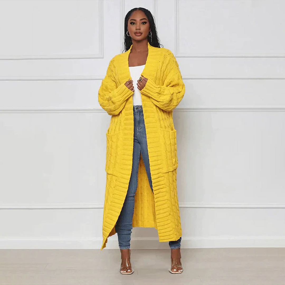 Women’s Long Cardigan Loose Fit with Cable Knit Pattern