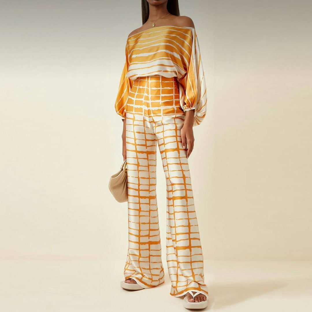 Off-Shoulder Set Loose Fit Palazzo Trousers