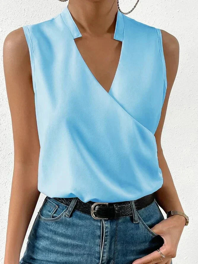 Sleeveless Wrap Top Deep V-Neck