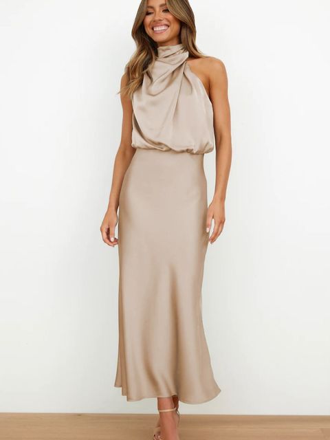 Elegant Maxi Dress High Collar Backless