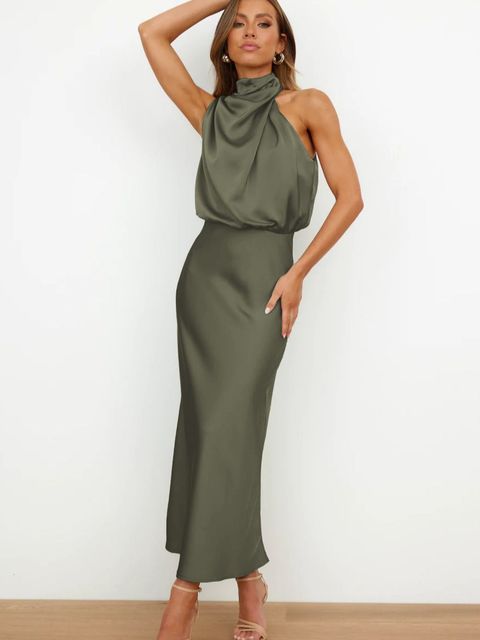 Elegant Maxi Dress High Collar Backless