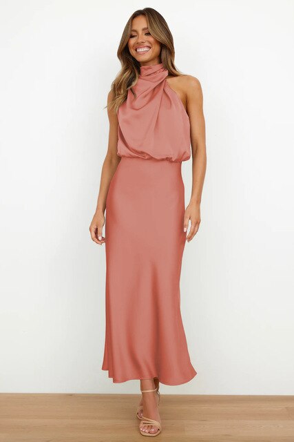 Elegant Maxi Dress High Collar Backless
