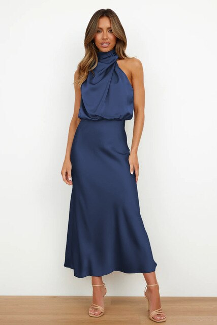 Elegant Maxi Dress High Collar Backless