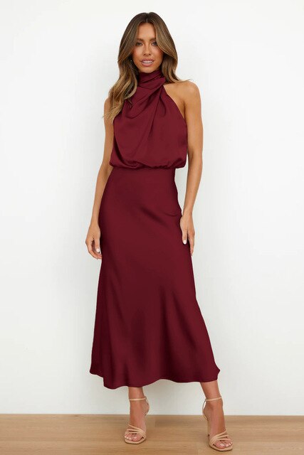 Elegant Maxi Dress High Collar Backless