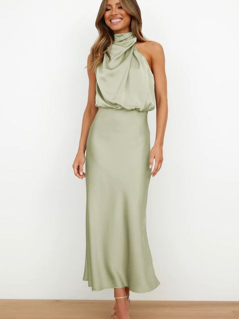 Elegant Maxi Dress High Collar Backless
