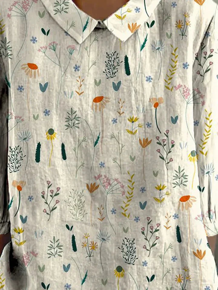 Blouse Loose Fit Long Sleeve Wildflower Pattern
