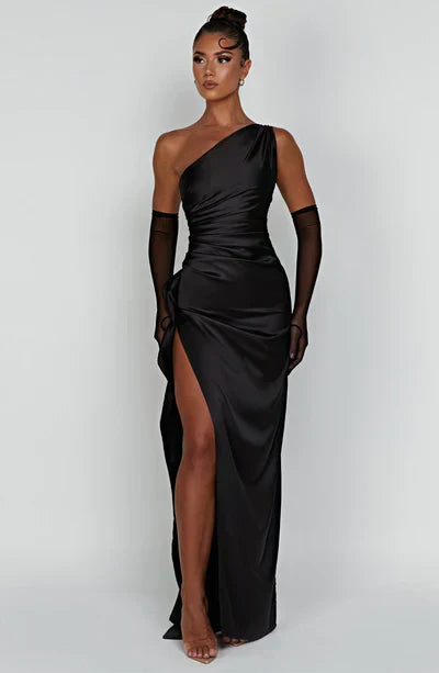 Asymmetrical Evening Gown Fitted Silhouette Long Length
